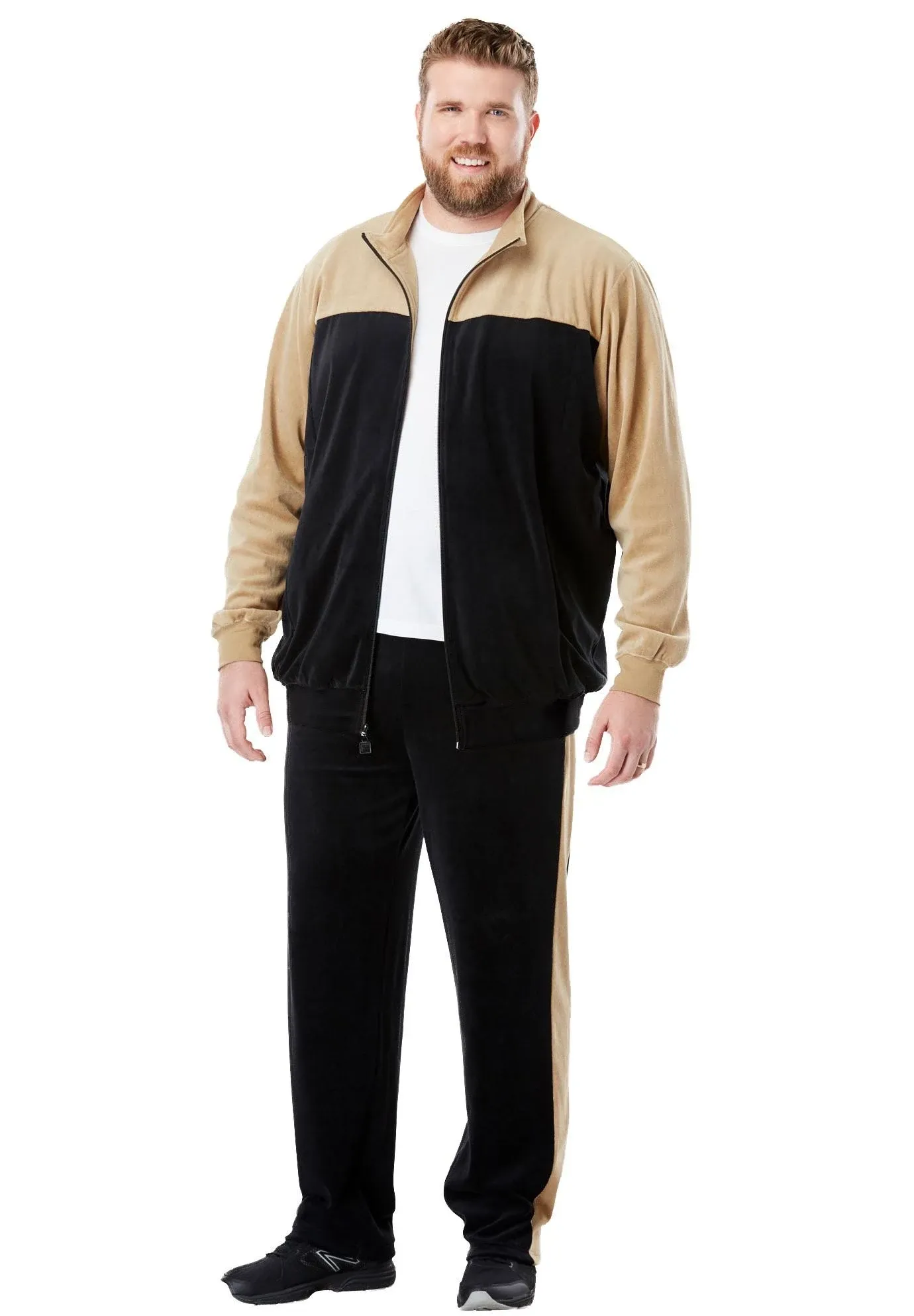 KingSize Men's Big & Tall Colorblock Velour Tracksuit - Tall - XL, Khaki Black