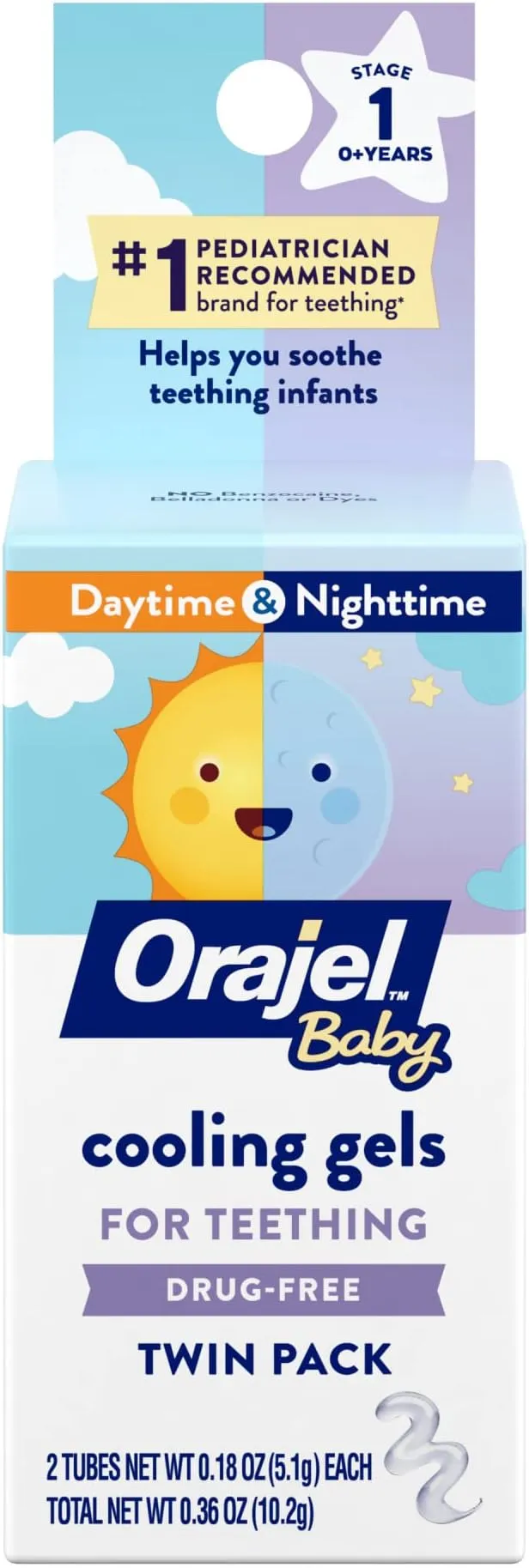 Orajel Baby Cooling Gel for Teething, Non-Medicated, Daytime & Nighttime, Twin Pack - 2 pack, 0.18 oz tubes