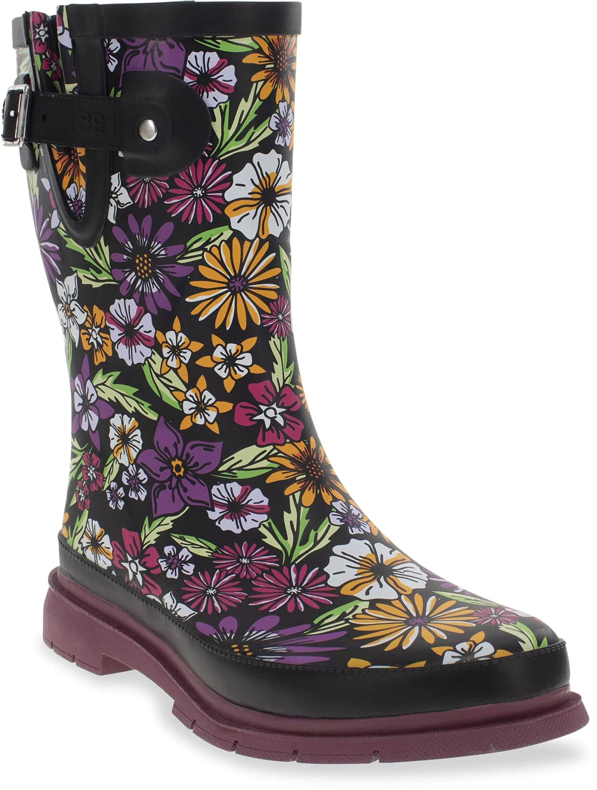 Western Chief Women's Retro Daisy Mid Rain Boot - Black 10 US Womens / Black