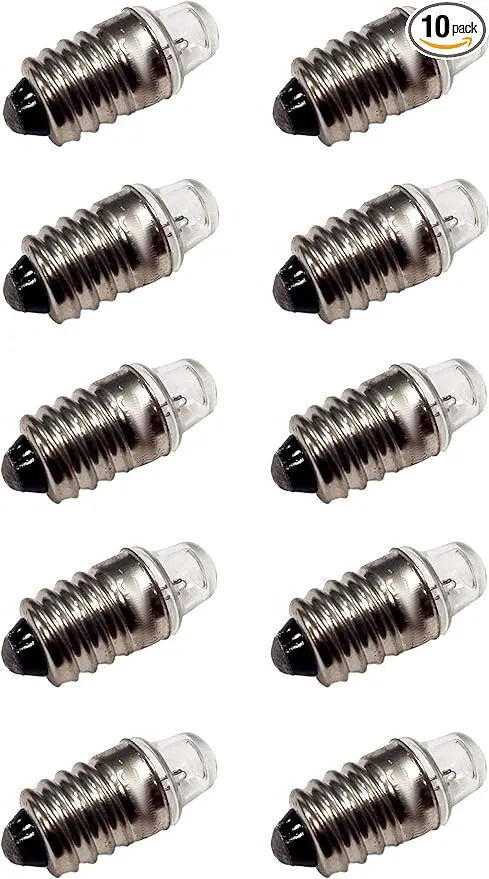 Pack of 10 E10 Miniature Screw Base Light Bulbs, 1.5V / 0.3A Flashlight Style...