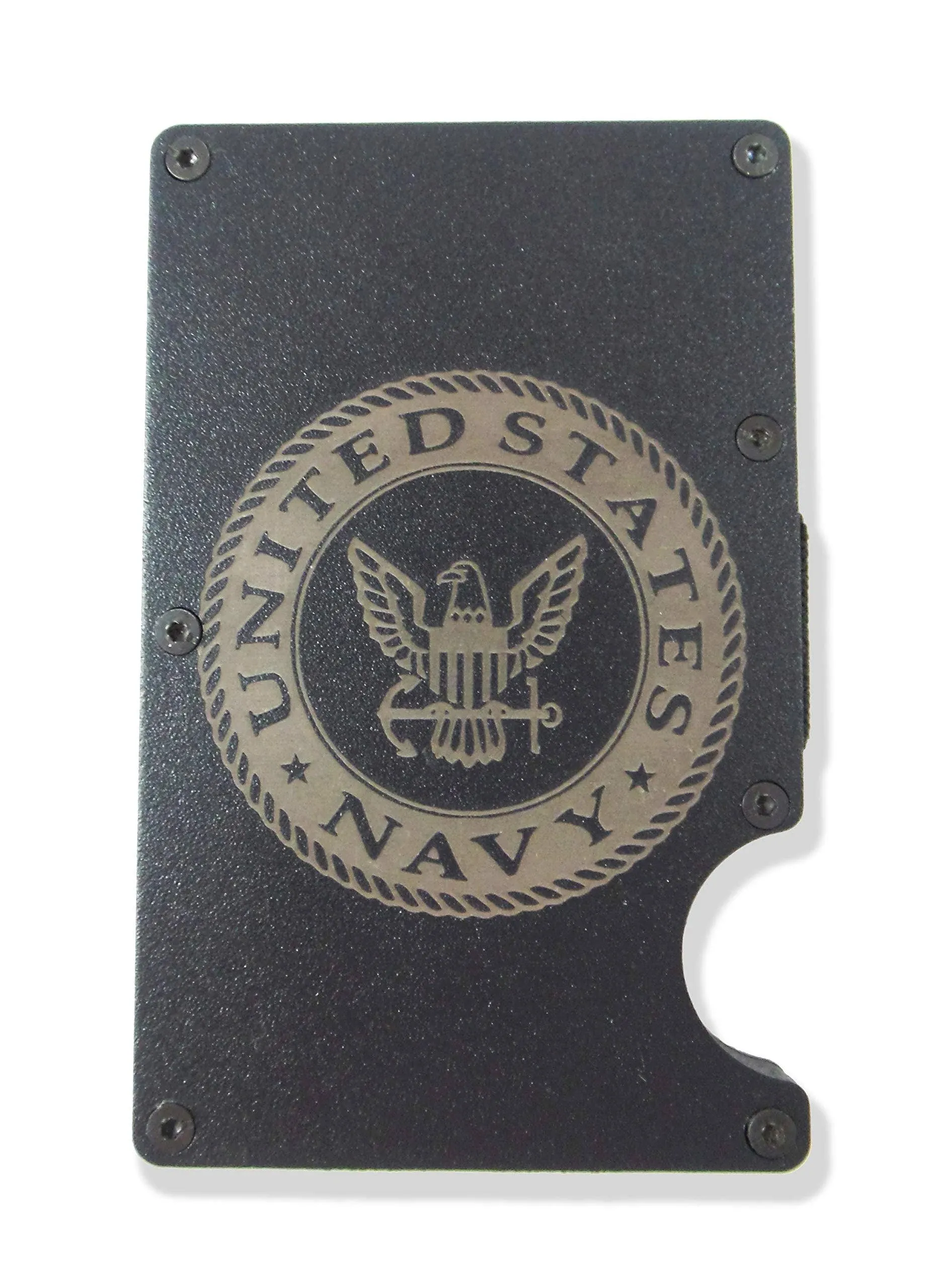 NAVY USN Wallet Custom Engraved RFID Blocking Thin Card Organizer w/ Money Clip