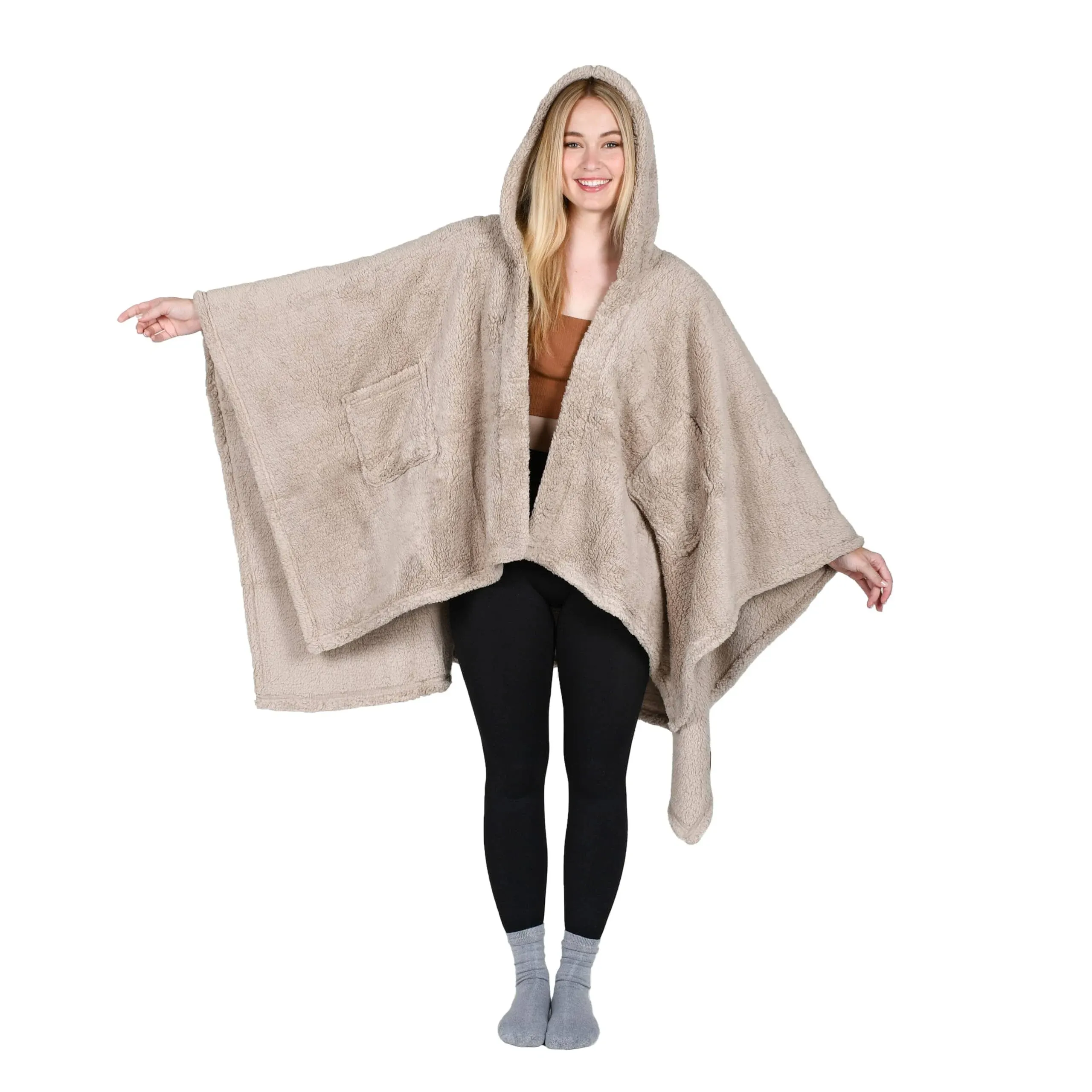 Catalonia Women's Poncho Cape, Sherpa Cloak Coat, Snuggly Hooded Wearable Blanket, Gift Idea for Mom and Teen Girls