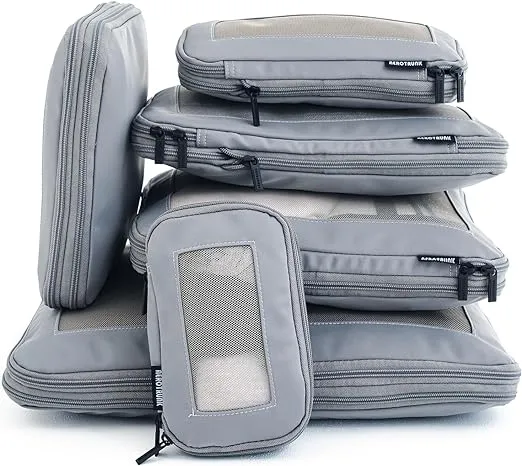 Aerotrunk Compression Packing Cubes for Suitcases - Double Zipper Compression Luggage Organizers - Washable Travel Packing Cubes (4-Pack, Black)