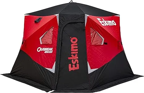 Eskimo Outbreak Pop-Up Portable Hub-Style Ice Fishing Shelter, Red/Black