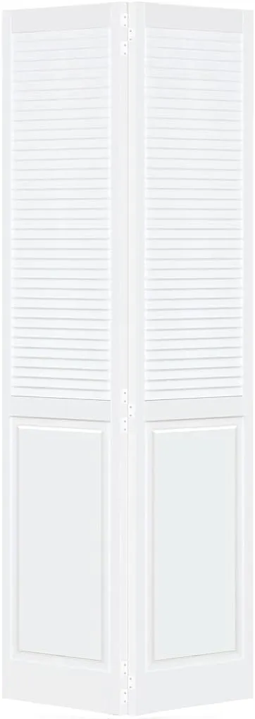 30 in. x 80 in. Traditional Louver Panel White Solid Core Wood Bi-fold Door