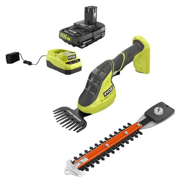 Ryobi P2980VNM One+ 18V Cordless Grass Shear and Shrubber Trimmer with 2.0 Ah Battery and Charger