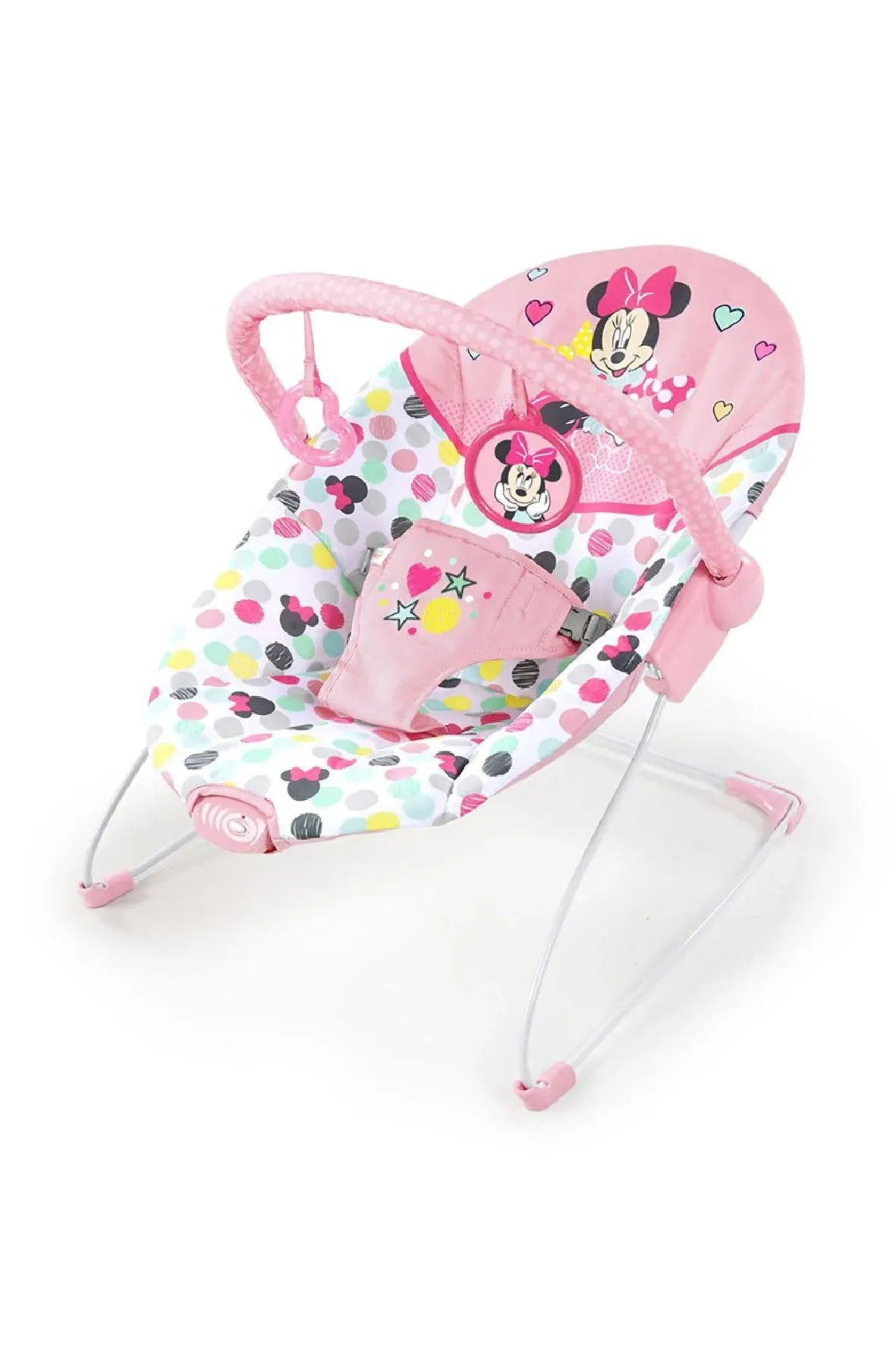 Bright Starts Disney Baby Minnie Mouse Vibrating Bouncer with Bar- Spotty Dotty