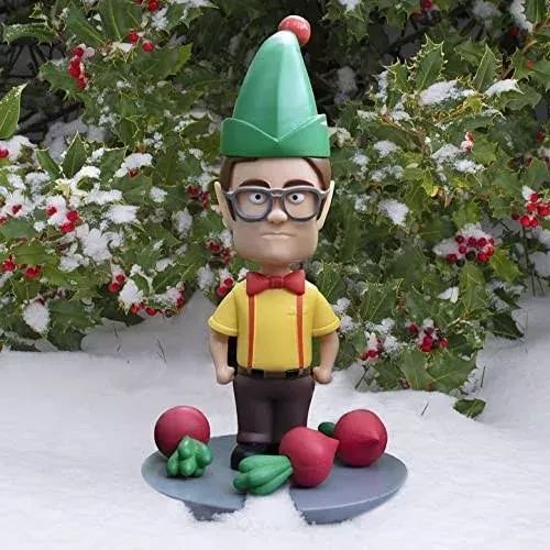 The Office Dwight Schrute Christmas Elf 8" Garden Gnome- Funny Holiday Indoor/Outdoor Lawn Ornament Figure w Stake- Officially Licensed- White Elephant Gift for Adults, Men, Women- Waterproof Plastic