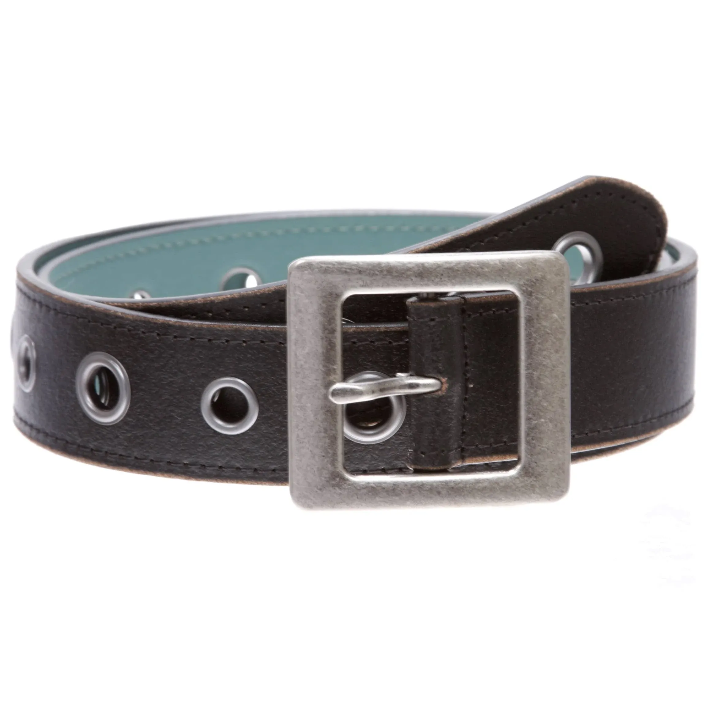 Beltiscool Square Buckle Grommets Vintage Distressed Leather Jean Belt, Women's ...