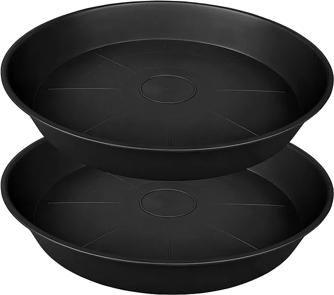 2 Pack of 25 26 inch Plant Saucer Round, 4.2" Depth Tray, Large Plant Saucers 24" 26" for Pots, Heavy Duty Plastic Flower Plant Water Trays for Indoors Outdoor, Plant Drip Trays (Black)