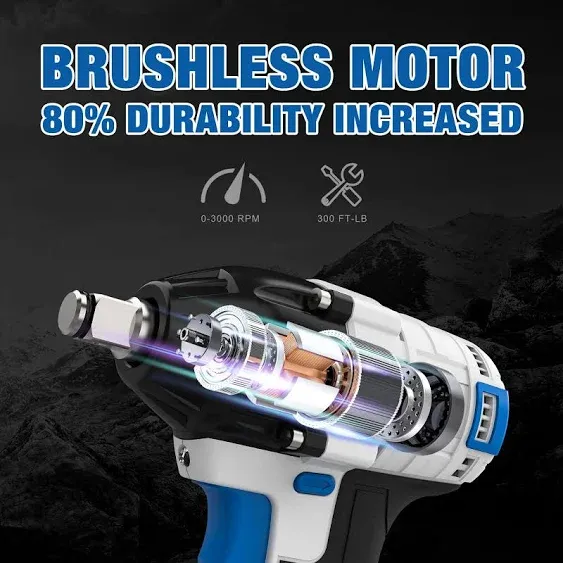 20V 4.0Ah Li-ion Battery Cordless Electric Impact Wrench with 1/2 Inch Square Drive, 400N.M Car Tool - Forward Reverse Setting, 6pcs Sockets & Extension Bar