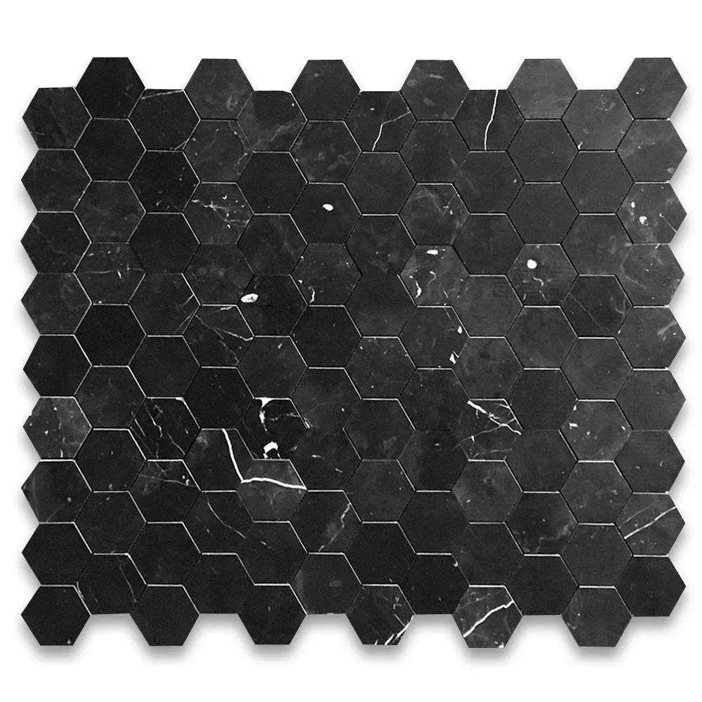 Nero Marquina Black Marble 4 inch Hexagon Mosaic Bathroom Tile Honed, 1 sheet - Contemporary - Wall And Floor Tile - by Stone Center Online | Houzz