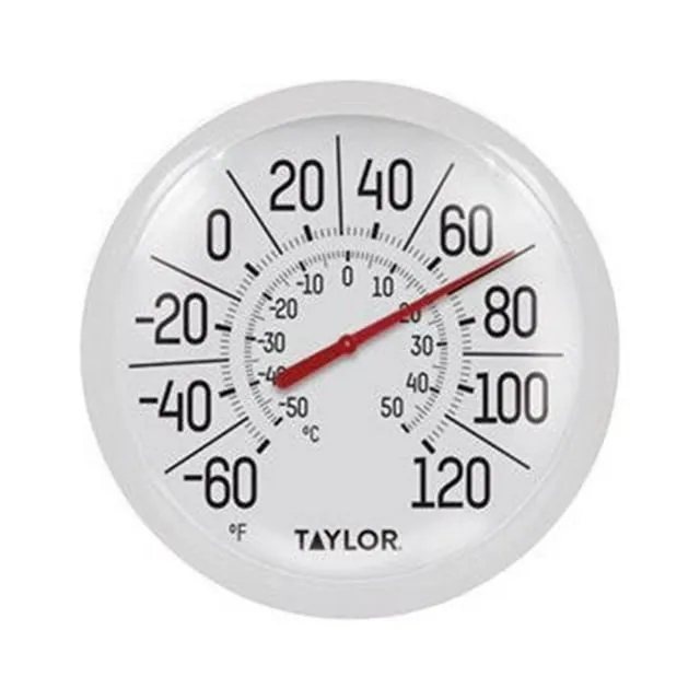 Taylor 5650 Thermometer, 8-1/2 Inch Display, -60 to 120 Degrees Fahrenheit, -50 to 50 Degrees Celsius, Plastic Casing, White Casing