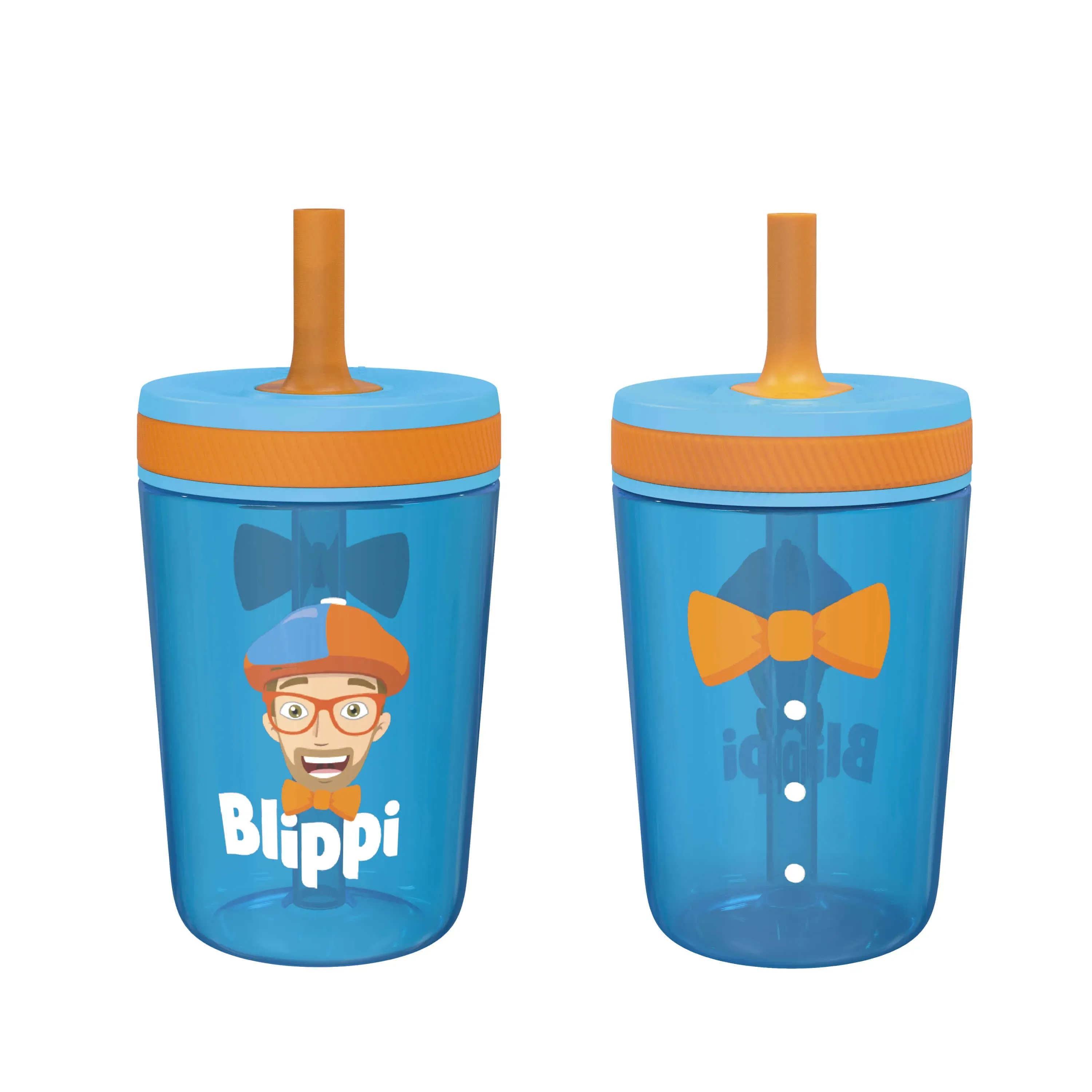 Zak Designs 15oz Blippi Kelso Tumbler Set, BPA-Free Leak-Proof Screw-On Lid with Straw Made of Durable Plastic and Silicone, Perfect Bundle for Kids, 2 Count (Pack of 1)