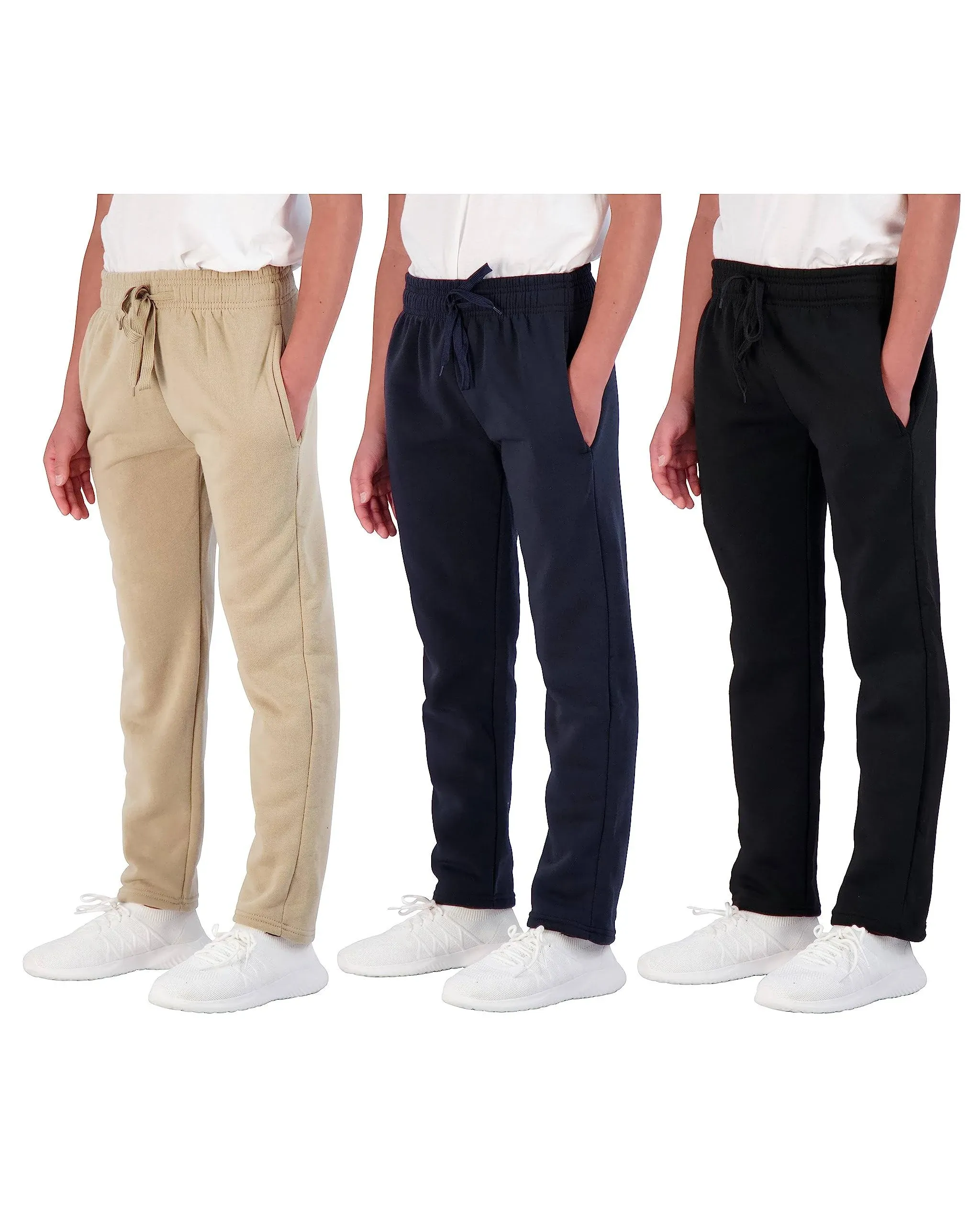 Real Essentials 3 Pack: Boys' Tech Fleece Open Bottom Sweatpants with Pockets