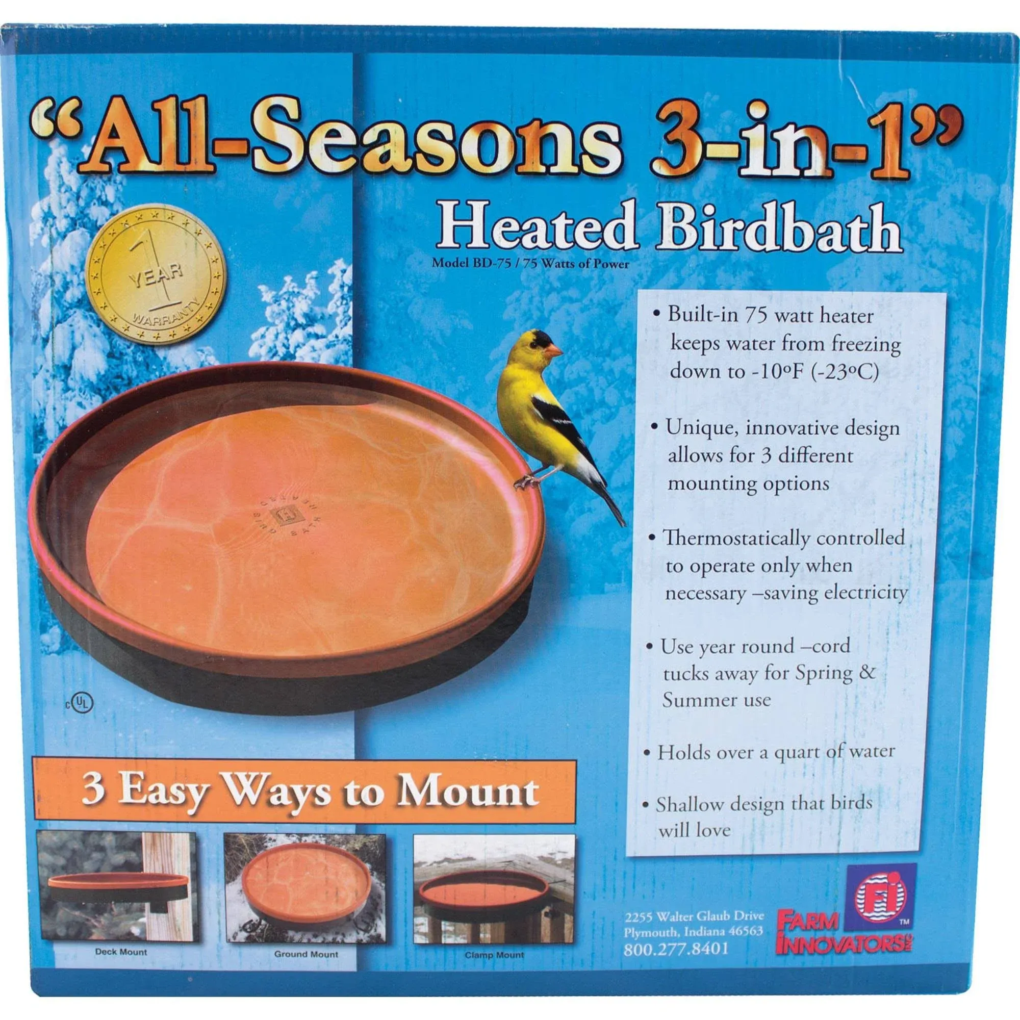 Farm Innovators 3-In-1 Heated Birdbath