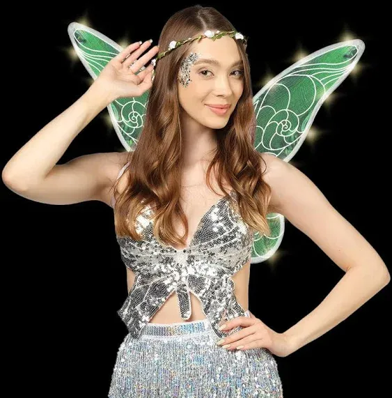 Funcredible White Fairy Wings Set with Crown and Glitter - Perfect for Girls, Women, and Kids - Halloween Costume Cosplay Dress Up