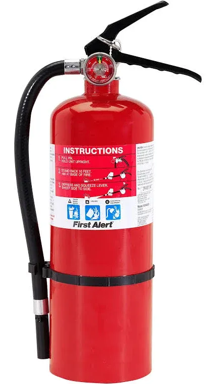 First Alert Rechargeable Heavy-Duty Commercial Fire Extinguisher, 5lb - Red