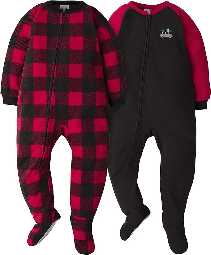 Gerber Baby Boys' Toddler Loose Fit Flame Resistant Fleece Footed Pajamas 2-Pack