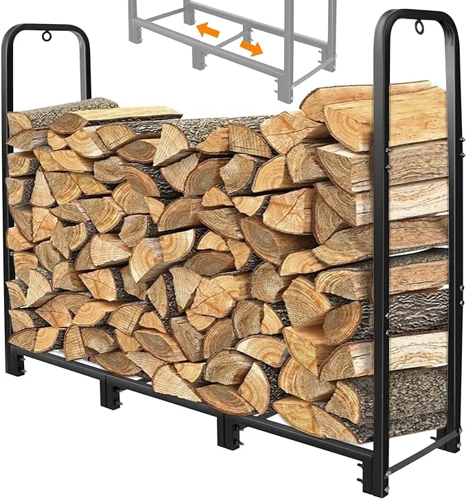 CONNOO 4ft Firewood Rack Stand Heavy Duty Firewood Log Rack Holder Fireplace Wood Storage Holder for Indoor Outdoor Metal Pile Log Stand Stacker Holder, Matte Black