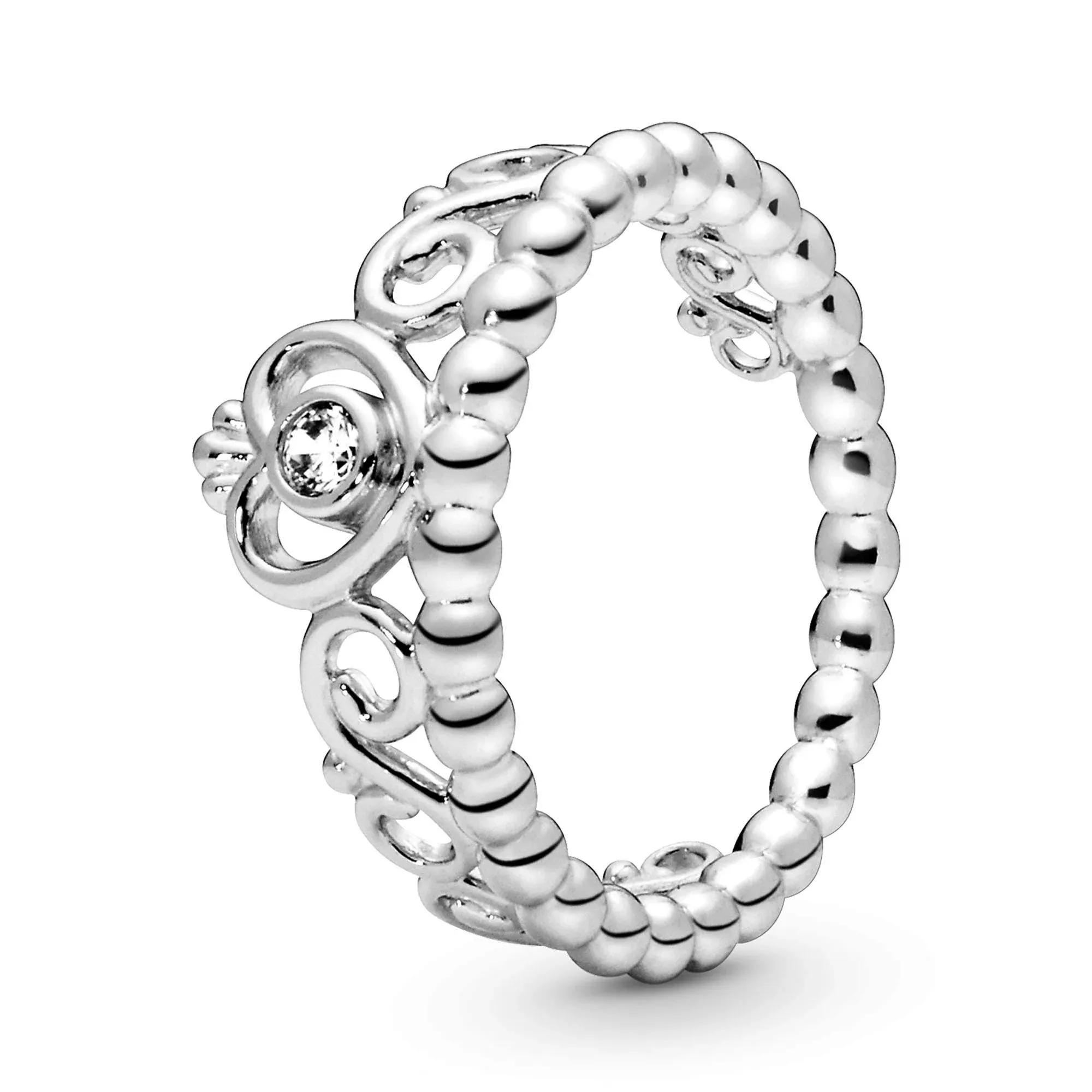 Pandora Sterling Silver My Princess Heart Tiara Crown Ring 190880CZ-52 For Women