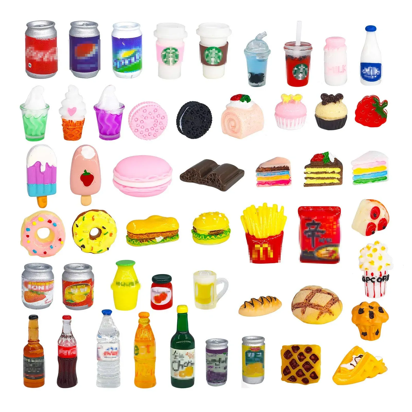 HSJH Miniature Food Drink Bottles Soda Pop Cans Pretend Play Kitchen Game Party Accessories Toys Hamburg Cake Ice