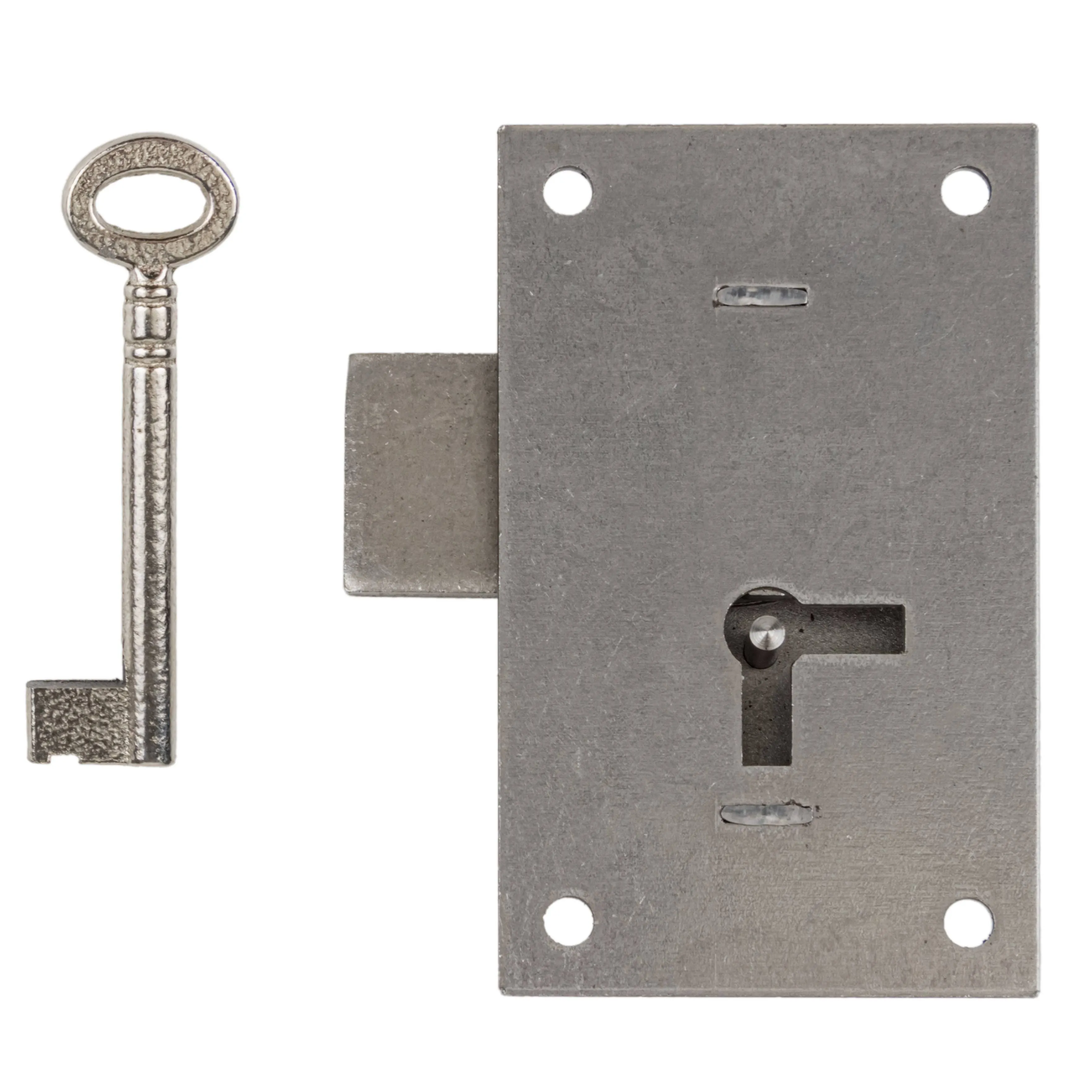 Heavy Steel Flush Mount Wardrobe or Cabinet Door Lock with Key - 2 1/8" Wide x 3 1/2" High - Vintage Lock and Key for Furniture Doors and Drawers | SL5-S