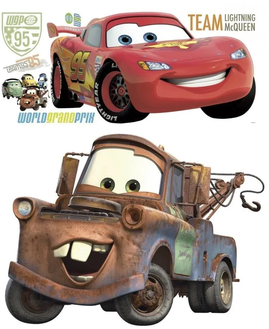 Disney Pixar Cars 2 Lightning Mcqueen & Mater Peel and Stick Giant Wall Decal Bundle