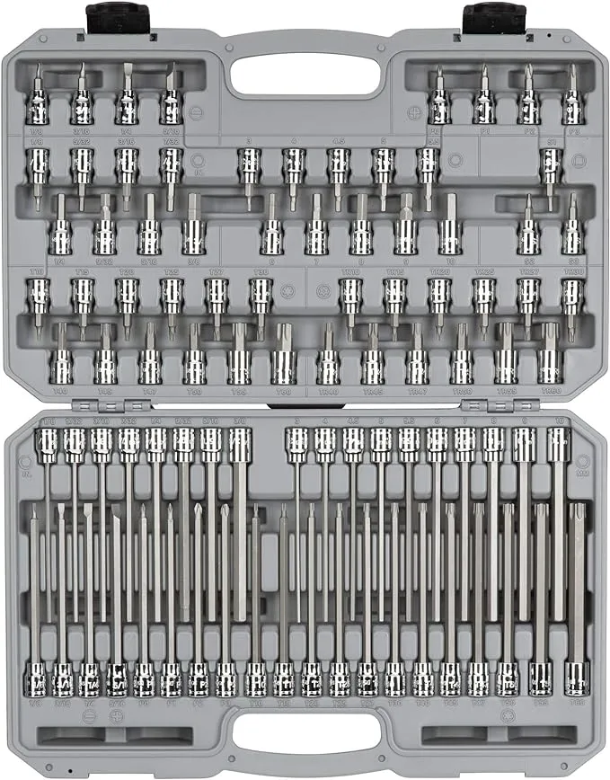 Tekton SHB91312 3/8 inch Drive Hex, Torx, TR Torx, Phillips, Slotted, Square Bit Socket Set (91-Piece)