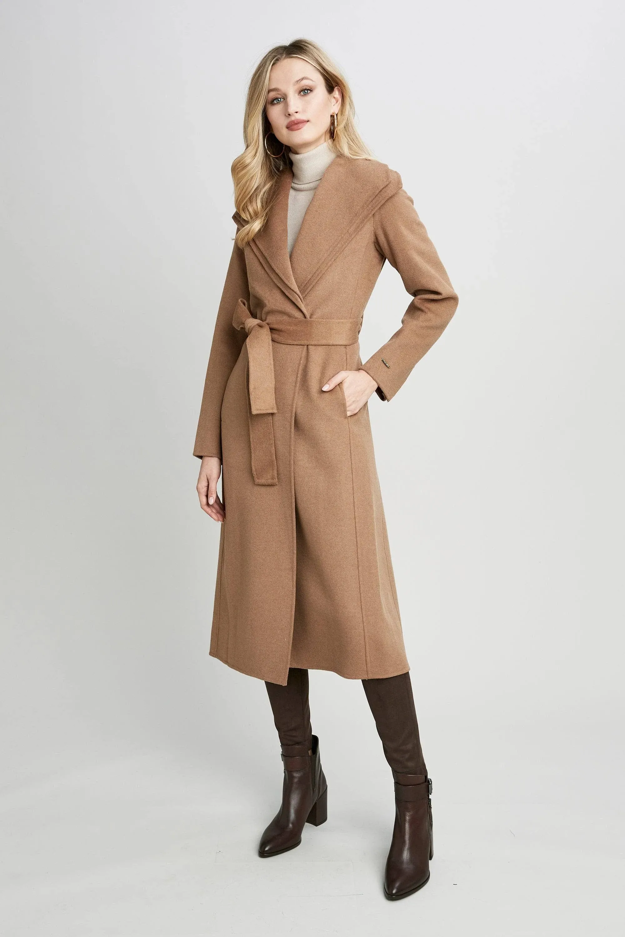 Tahari Women's Elliot Belted Wool Blend Wrap Coat - Camel - Size M