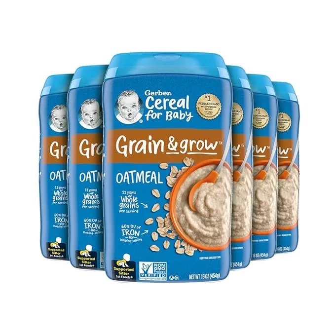 Gerber Baby Cereal 1st Foods, Grain & Grow, Oatmeal, 16 Ounce (Pack of 6)