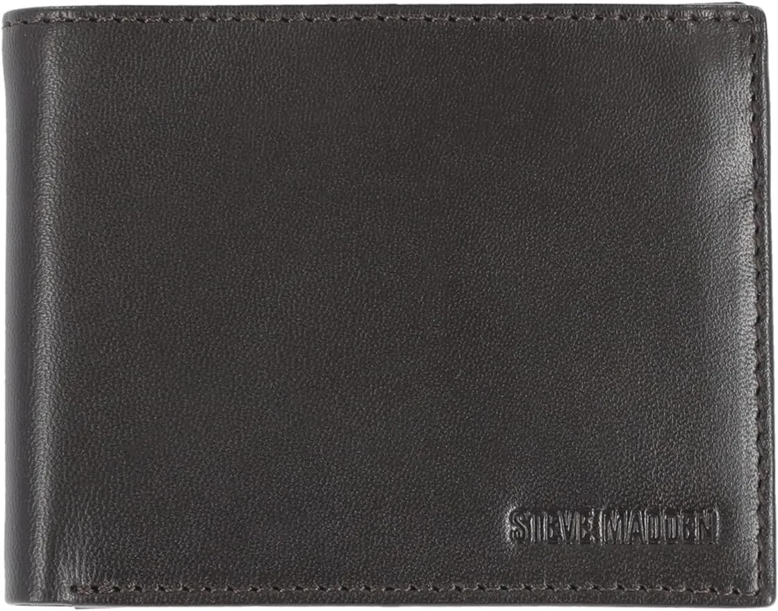 Steve Madden Men's Slim Leather Wallet with Extra Capacity Attached Flip Pockets