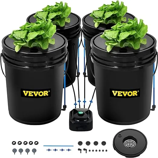 VEVOR DWC Hydroponic System, 5 Gallon 4 Buckets, Deep Water Culture Growing Bucket, Hydroponics Grow Kit with Pump, Air Stone