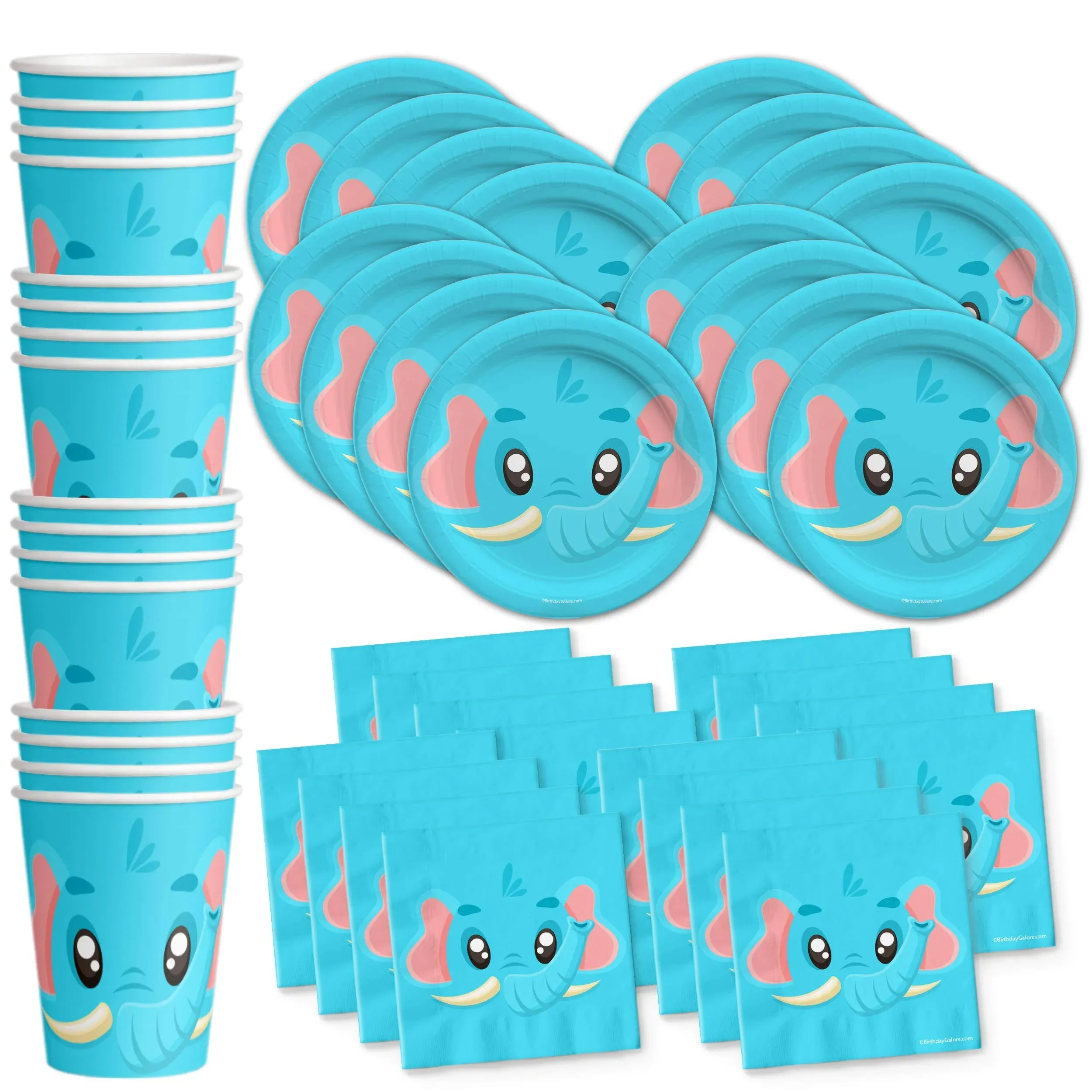 Elephant Birthday Party Tableware Kit For 16 Guests