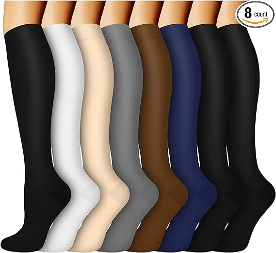 8 Pairs Of Unisex Anti Odor &amp; Sweat Absorption Elastic Compression Knee-high Socks, Comfy &amp; Breathable Socks For Daily Wearing And Outdoor Sports Activities