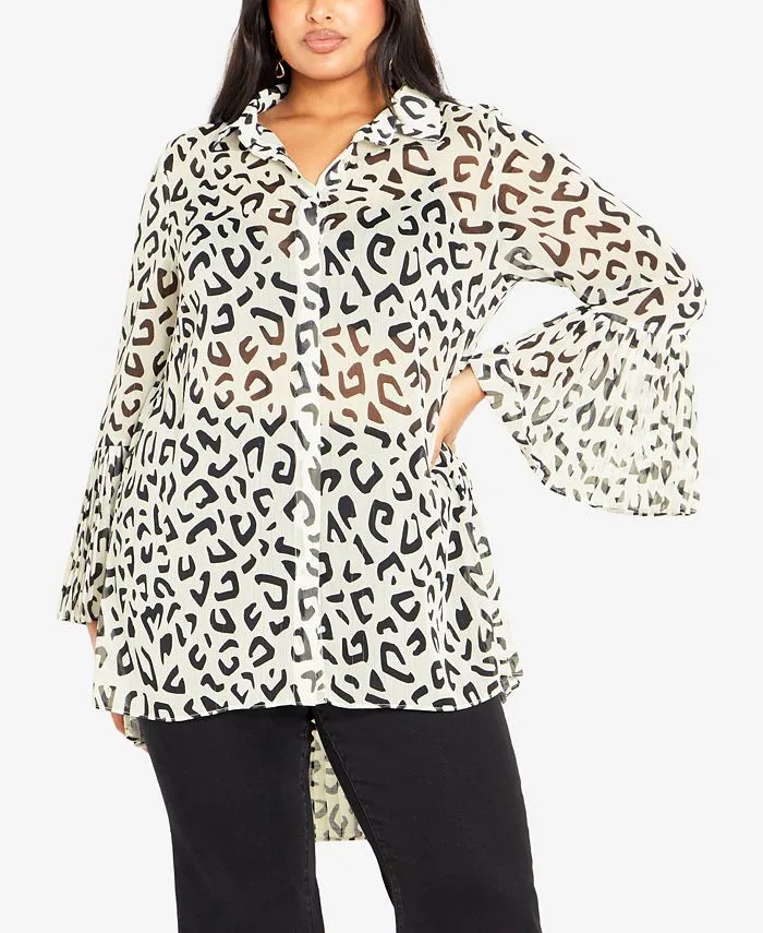 Plus Size Shirt Perla Pleat Print in Papillon | Size 26/28 | Avenue