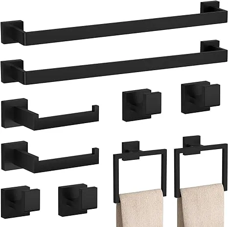 Juego De 10 Accesorios De Baño Negro Mate, Juego De Toalla.