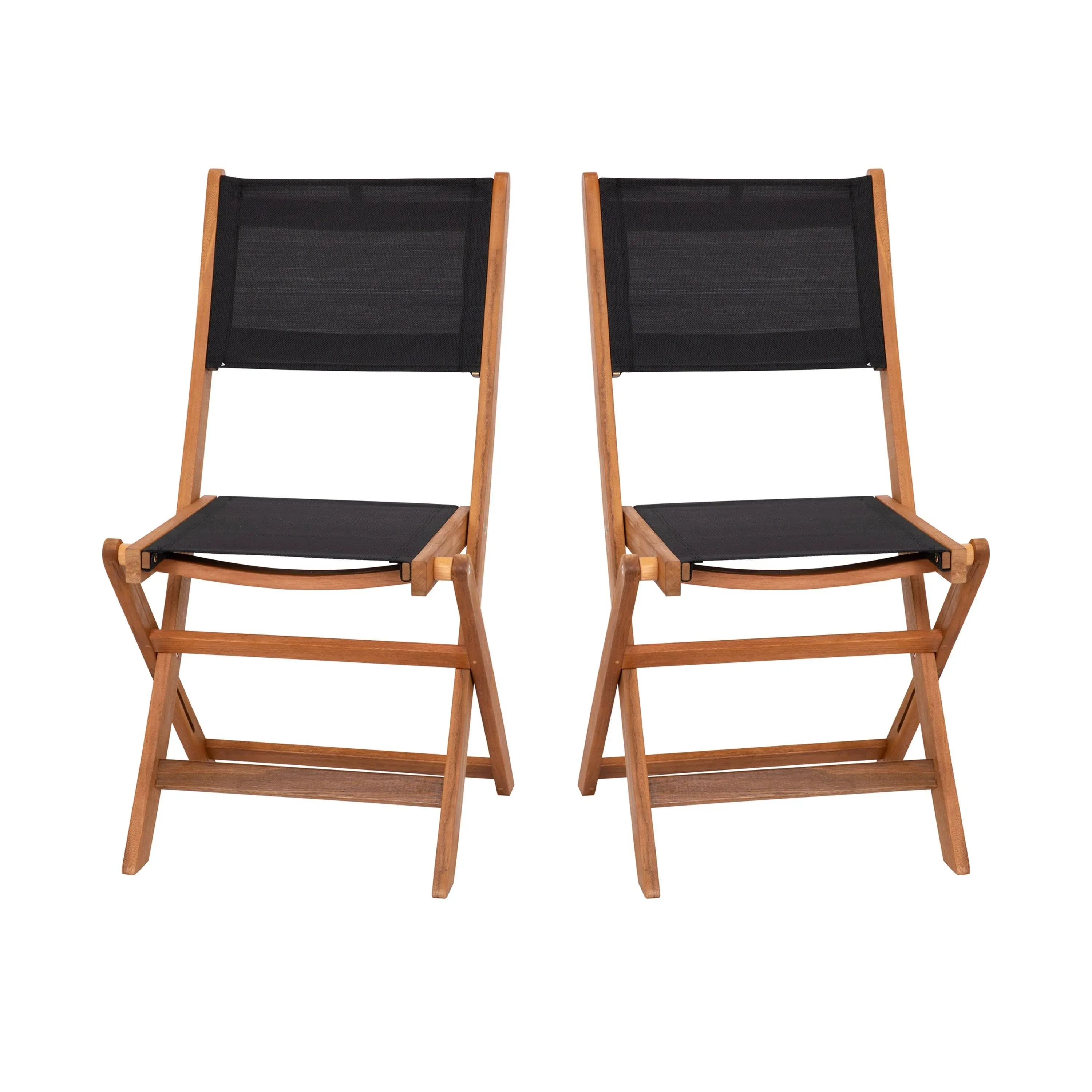 Martindale Indoor/Outdoor Folding Acacia Wood Patio Bistro Chairs with X Base Frame and Textilene Back and Seat, Set of 2