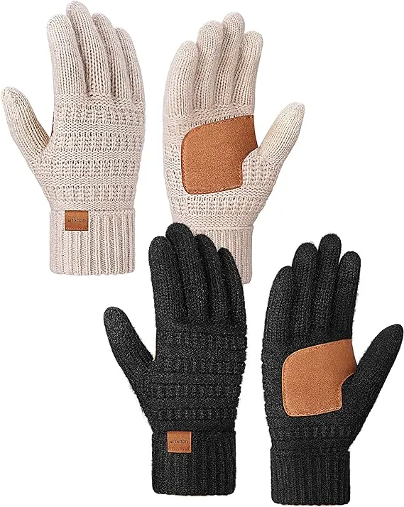 UCQKLI Winter Gloves for Women 2 Pairs, Womens Gloves Touchscreen Wool Knit, Glo