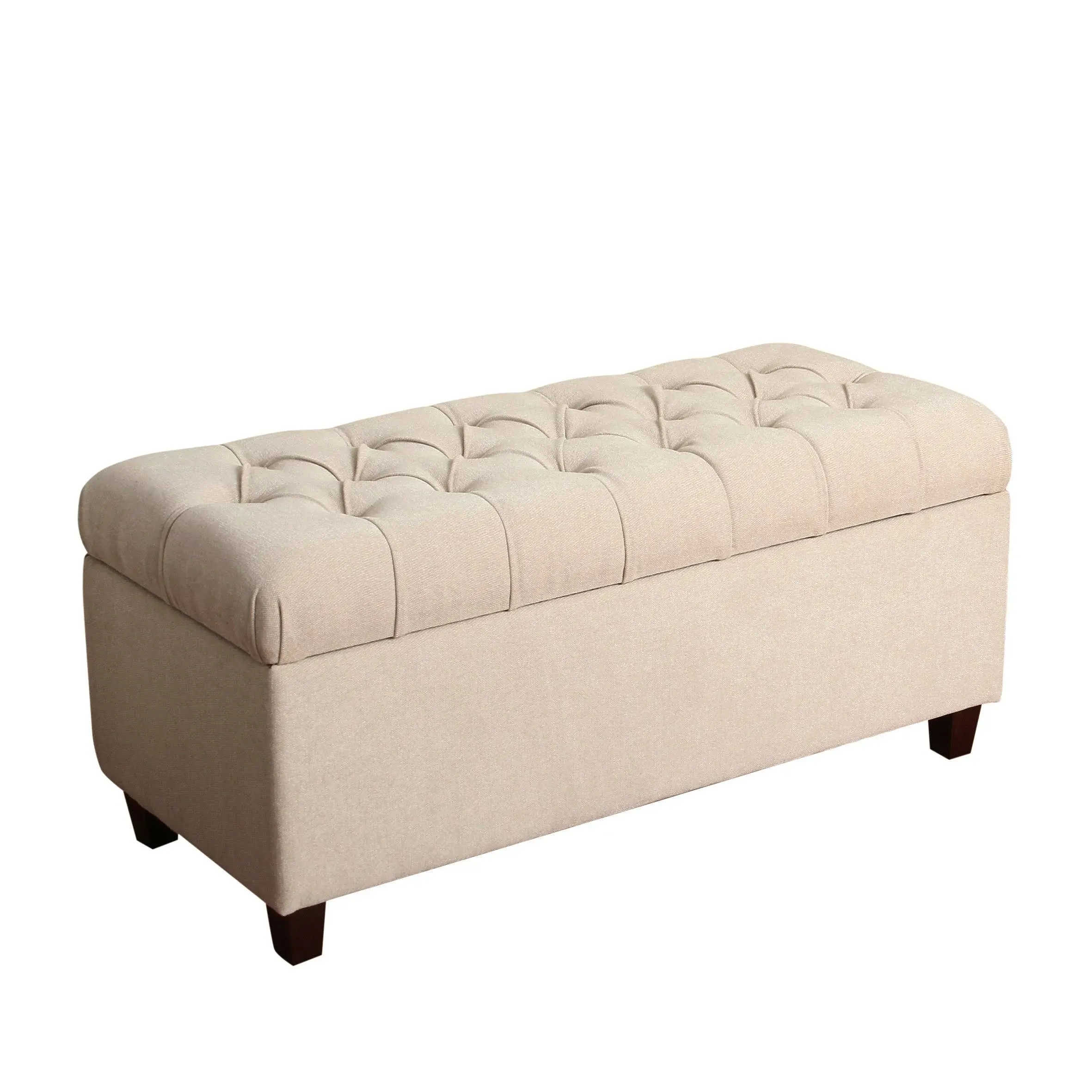 Title should be Homepop Home Decor Tufted Ainsley Button Storage Ottoman Bench with Hinged Lid Ottoman Bench with Storage for Living Room & Bedroom, Light Gray 18x40x18 inches