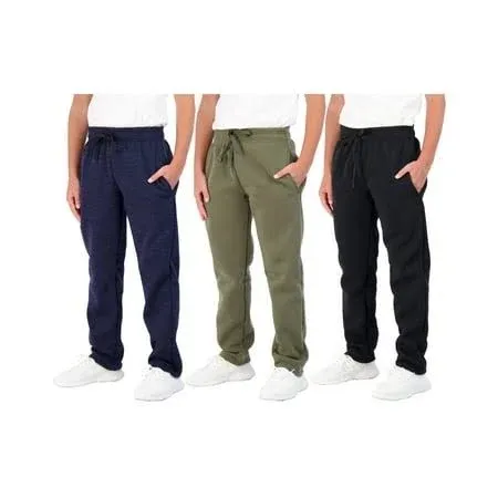 Real Essentials 3 Pack: Boys Fleece Open Bottom Sweatpants Set 3 / Small