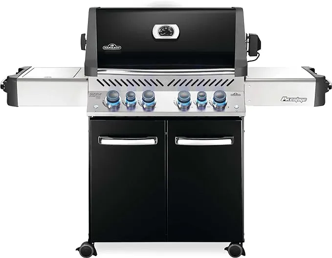 Napoleon P500RSIBNK-3 Prestige RSIB Natural Gas Grill, 500 sq. in + Infrared Side and Rear Burner, Black