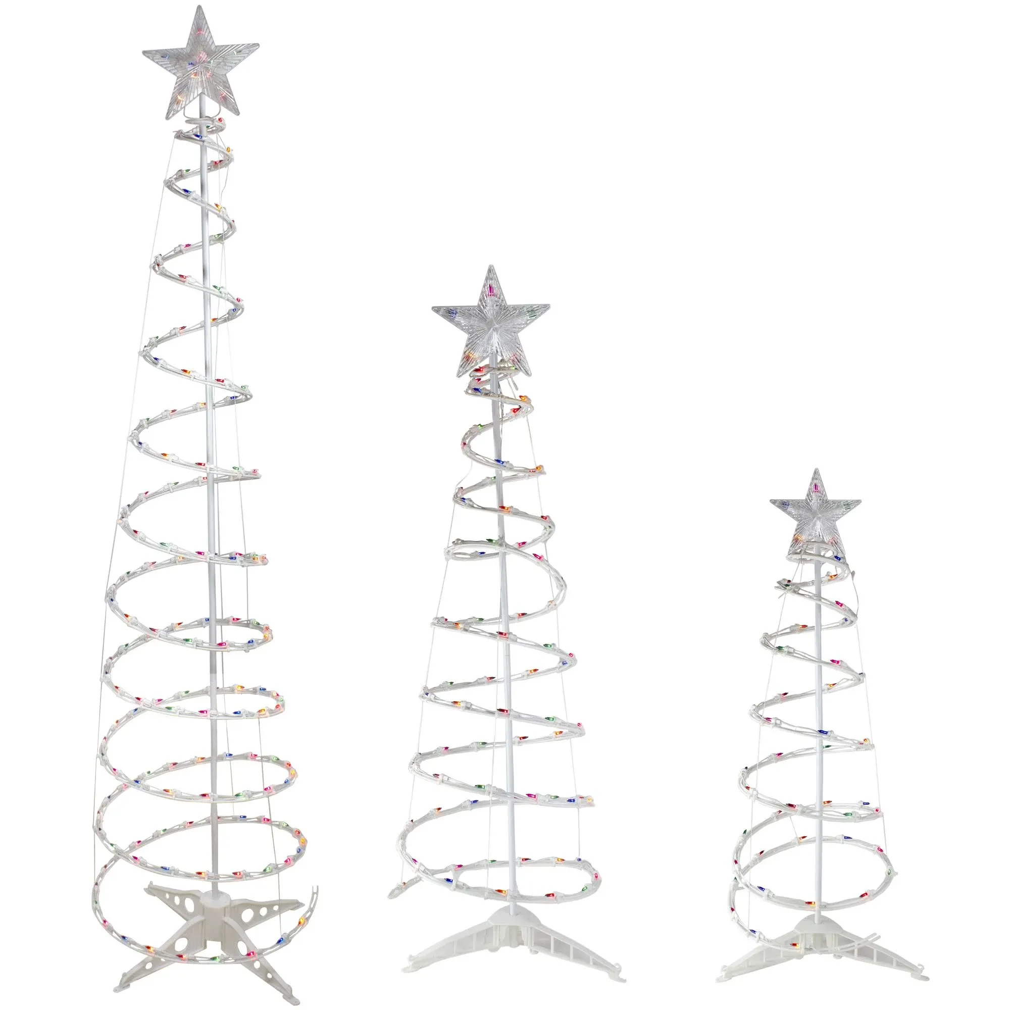 Set of 3 Lighted Multi-Color Spiral Christmas Trees - 3' 4' and 6' Northlight ...