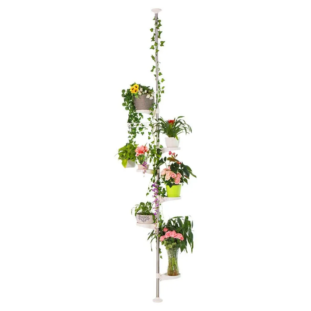 Hershii 7-Layer Tension Pole Plant Stand Indoor Decorative Display Rack Stands for Flower Pots Floor to Ceiling Adjustable Hanging Corner Shelf