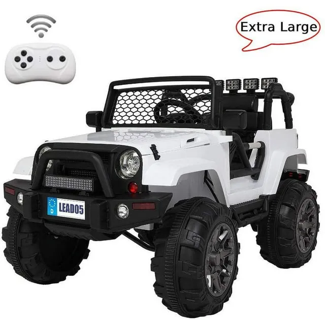 Ktaxon Luxury Large Ride On Truck, 12V Battery Electric Kids Toddler Motorized Vehicles Toy Ride On Car w/ Remote Control, 3 Speeds, Spring Suspension, Seat Belts, LED Lights and Realistic Horns White