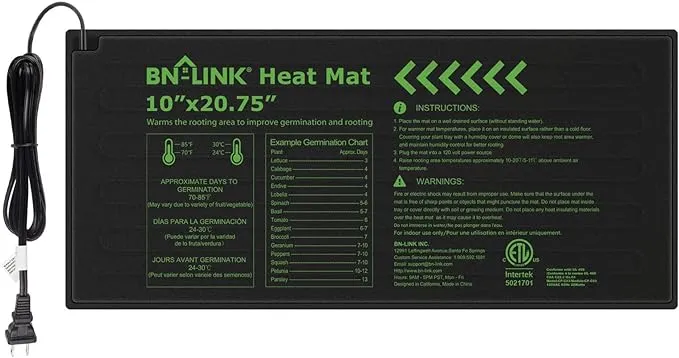 BN-LINK Durable Seedling Heat Mat Warm Hydroponic Heating Pad Waterproof 10" x 20.75" for Seed Starting Greenhouse and Germination