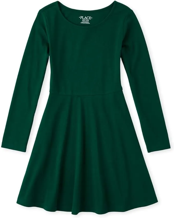 The Children's Place Girls' and Toddler Solid Long Sleeve Skater Dress