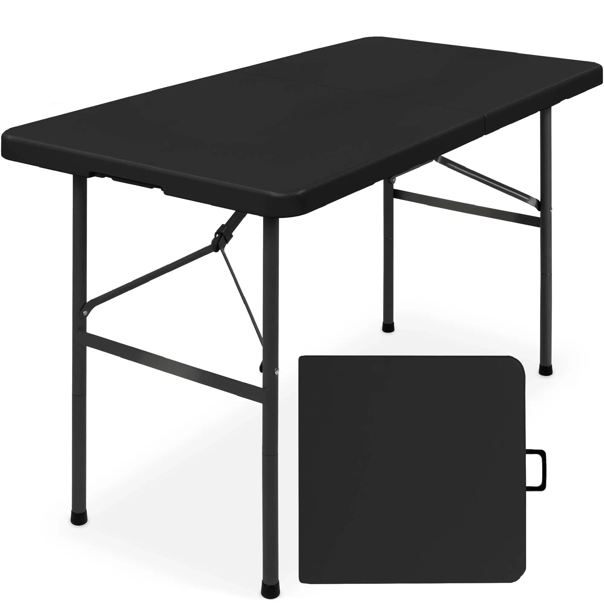 Best Choice Products 4ft Plastic Folding Table, Indoor Outdoor Heavy Duty Portable w/ Handle, Lock for Picnic - Black