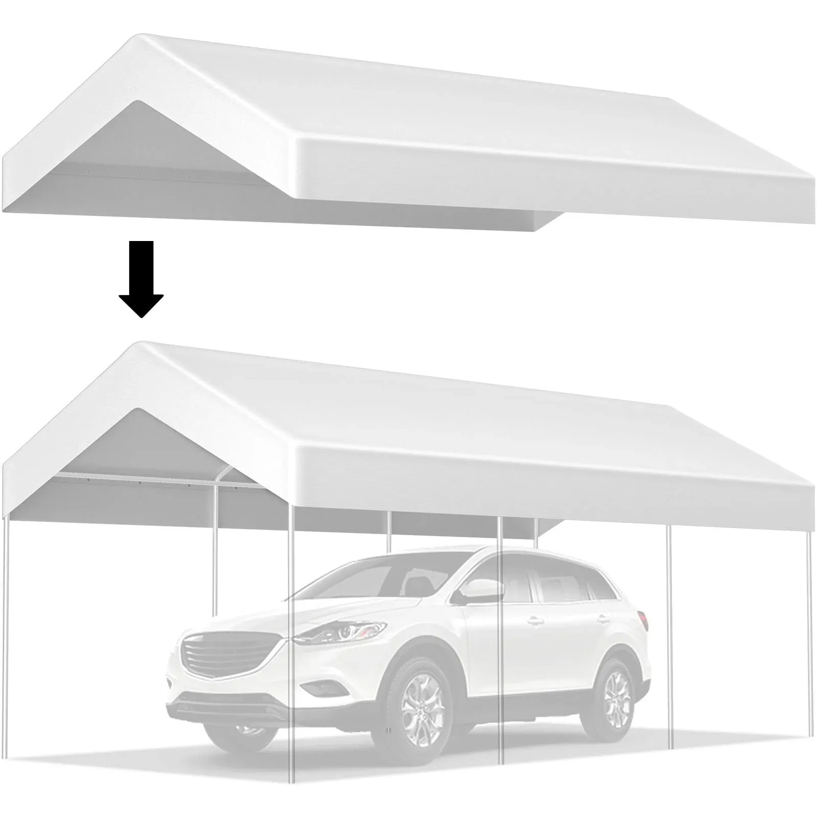 Heavy Duty Carport Replacement Canopy Cover 10X20&#039; Waterproof Frame Not Included