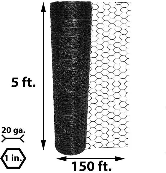 Acorn International 150-ft x 5-ft 20-Gauge Black Steel Chicken Wire Rolled Fencing with Mesh Size 1-in